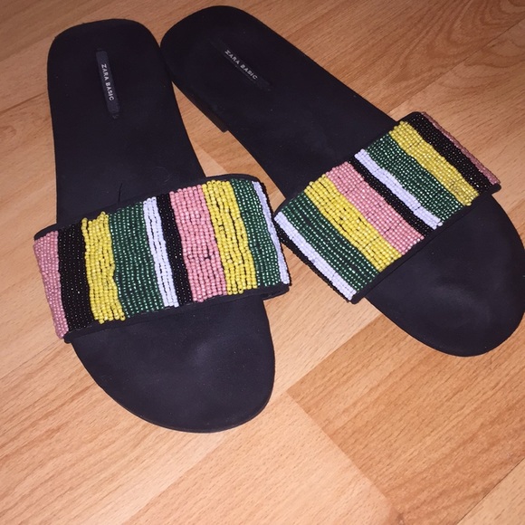 zara beaded slides